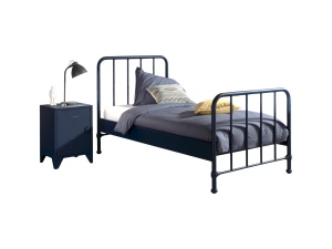 Set Pat Metalic și Noptieră, Albastru Denim, 90 x 200 cm (Metal) – BRONXX – Vipack - Img 2