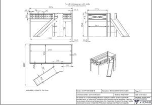 Set pat pentru copii SCOTT, alb, 90 x 200 cm, din pin scandinav și MDF, cu scară frontală, perdea de joacă BIRDY, tunel și buzunare de depozitare – Vipack - Img 3