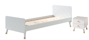 Set Pat Single și Noptieră pentru Copii, 90x200 cm, Alb Satinat (Pin Masiv și MDF) – Billy – Vipack - Img 2