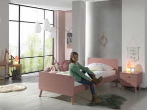 Set Pat Single și Noptieră pentru Copii, 90x200 cm, Roz (Pin Masiv și MDF) – Billy – Vipack