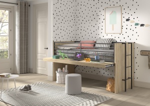 Set SAM în finisaj de stejar este format dintr-un Pat copii (90 x 200 cm), o bibliotecă, o comodă cu 2 uși și o comodă cu 3 sertare. - Img 10
