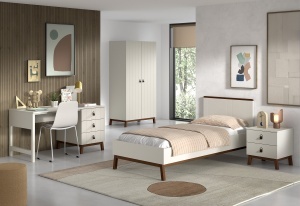 This SEZANE combination in clay consists of a bed (90 x 200 cm), a bedside table, a 2-door wardrobe and a desk.