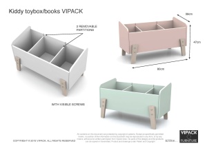 Cutie pentru Jucării Kiddy, cu 3 Compartimente și Picioare din Pin Masiv, Alb – Vipack - Img 3
