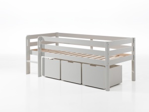 Dormitor Pino ALB 90x200 cm – Liniște și ordine în camera copilului tău | Set cu scară + 3 sertare | Gama PINO