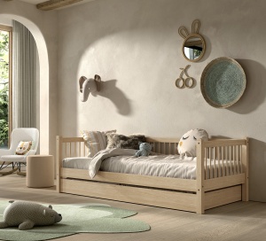 Pat Cabină Forrest Beech 90x200 cm, pentru Camera Copii, din Lemn de Fag, cu Sertar – Vipack - Img 1
