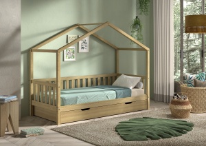 Pat Căsuță NATURE cu Protecție Integrată și Sertar, Stejar Masiv – Dallas – Vipack - Img 1