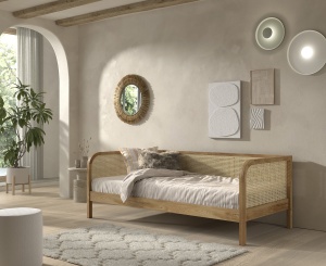 Pat copii pentru camera copil tip CABINĂ MĂSLIN 90 X 200 CM RATTAN STEJAR - Img 2