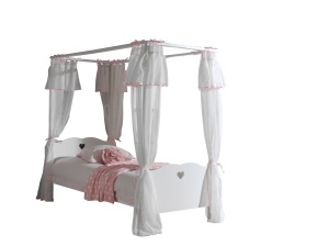 Pat cu Baldachin AMORI pentru Copii, 90x200 cm, Alb/Roz – Vipack - Img 2