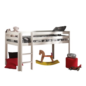 Pat înălțat pentru copii VIPACK Pino cu scară, 90 x 200 cm, alb, înălțime 115 cm - Img 2