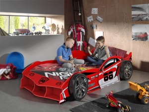 Pat Mașină de Curse Auto pentru Copii, 90x200 cm, Roșu (MDF) – Vipack - Img 4