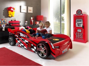 Pat Mașină de Curse NIGHT SPEEDER pentru Copii, 90x200 cm, Roșu (MDF) – Auto – Vipack - Img 1
