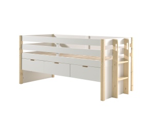 Pat pentru copii MARGRIT, 90 x 200 cm, alb cu tonuri naturale, cu 3 sertare și pat trundle pentru dormit sau depozitare – Vipack - Img 6