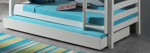 Pat pentru copii SCOTT, alb, 140 x 200 cm + 90 x 200 cm, din pin scandinav și MDF, cu somiere incluse și sertar mare pentru loc de dormit suplimentar – Vipack - Img 7