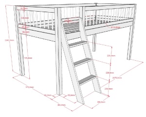 Pat Semi-Înălțat Forrest Beech pentru Camera Copii, 90x200 cm, cu Set Textil Inclus, din Lemn Masiv de Fag, Alb – Vipack - Img 5