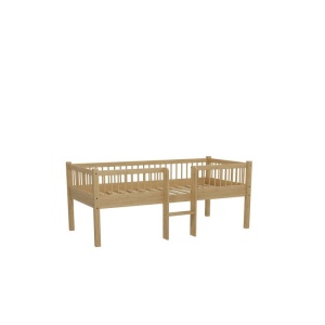 Pat Semi-Înălțat (Mid-Sleeper) cu Scară Forrest Oak pentru Camera Copii, 90x200 cm, din Lemn Masiv de Stejar, Natur – Vipack - Img 2