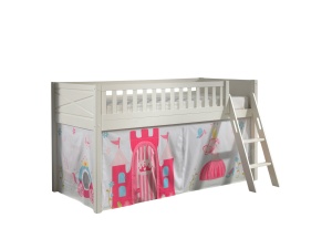 Pat semi-supraetajat pentru copii SCOTT, alb, 90 x 200 cm, din pin scandinav masiv, cu scară, opțional cu sertare pentru depozitare și perdea de joacă PRINCESS – Vipack - Img 2