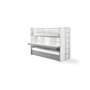 Pat Supraetajat cu Pat Suplimentar și Birou Extensibil, Argintiu, 90 x 200 cm (Metal și PAL) – Bonny – Vipack - Img 2