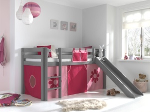 Pat supraetajat PINO, cu tobogan și scară , 209 x 217 x 115 cm, Gri , VIPACK – Soluție completă pentru joacă și studiu aceasta este titlul pe care sa-l pastrezi ca structura