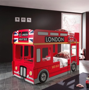 Pat Suprapus Autobuz Londonez, 90x200 cm, Roșu (MDF), cu Lumini LED – Auto – Vipack - Img 1