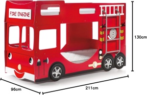 Pat Suprapus Mașină de Pompieri pentru Copii, 90x200 cm, Roșu (MDF) – Auto – Vipack - Img 3