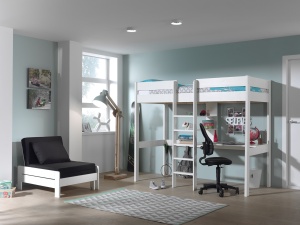 PINO Pat copii LOFT CU CANAPEA EXTENSIBILĂ 90 X 200 CM ALB - Img 7