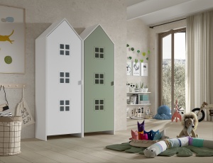 Set 2 Dulapuri pentru Copii Căsuță, Alb și Verde, (MDF) – CASAMI BRUGES – Vipack - Img 1