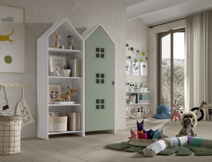 Set 2 Dulapuri pentru Copii Căsuță, Verde și Alb, (MDF) – CASAMI BRUGES – Vipack - Img 1