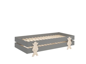 Set 2 paturi stivuibile pentru copii MODULO, gri, din MDF și pin masiv, cu somiere cu lamele incluse – Vipack - Img 2