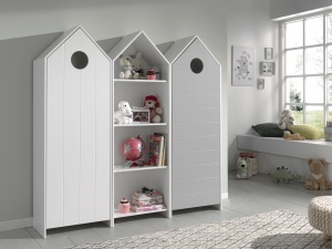 Set 3 Dulapuri pentru Copii Căsuță, Alb și Gri, (MDF) – CASAMI – Vipack - Img 1