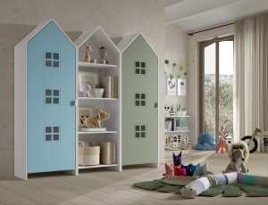 Set 3 Dulapuri pentru Copii Căsuță, Albastru și Verde, (MDF) – CASAMI BRUGES – Vipack - Img 1
