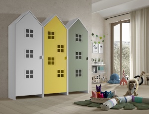Set 3 Dulapuri pentru Copii Căsuță, Galben, Alb și Verde, (MDF) – CASAMI BRUGES – Vipack - Img 1