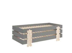 Set 3 paturi stivuibile pentru copii MODULO, gri, din MDF și pin masiv, cu somiere cu lamele incluse – Vipack - Img 2