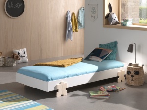 Set 4 paturi stivuibile pentru copii MODULO, alb, din MDF și pin masiv, cu somiere cu lamele incluse – Vipack - Img 7