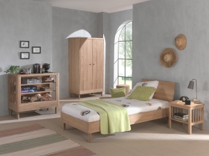 Set Complet Mobilier Camera Bebelusi Forrest Oak, Pat 90x200 cm, Dulap cu 2 Uși, Noptieră și Masă de înfășat, din Lemn de Stejar, Natur – Vipack - Img 1