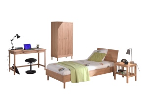 Set Complet Mobilier Camera Copii Forrest Oak, Pat 90x200 cm, Dulap cu 2 Uși, Noptieră și Birou, din Lemn de Stejar, Natur – Vipack - Img 6