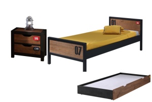 Set Mobilier Cameră Copii ALEX, 3 Piese, Pat 90x200 cm, Somieră Inclusă, Pin Masiv și Metal Negru – Vipack - Img 2