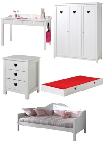 Set Mobilier Cameră Copii AMORI, 5 Piese, Alb, Design Romantic – Vipack