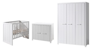 Set Mobilier Cameră Copii ERIK: Pat Supraetajat 90x200 cm, Dulap 3 Uși și Comodă cu 2 Sertare, Alb – Vipack - Img 3