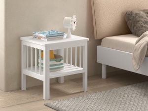 Set Mobilier Camera Copii Forrest Beech, Pat 90x200 cm, Dulap cu 3 Uși și Noptieră, din Lemn de Fag Lăcuit Alb – Vipack - Img 3