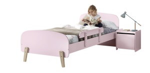Set Mobilier Kiddy pentru Camera Copii – Pat 90x200 cm, Noptieră & Bară Siguranță – Roz Pal – Vipack - Img 2