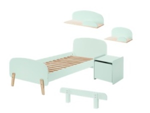 Set Mobilier Kiddy pentru Camera Copii – Pat 90x200 cm, Noptieră, Bară Siguranță & 2 Polițe Perete – Verde Mentă – Vipack - Img 7