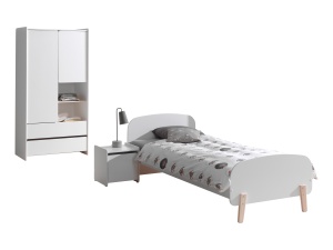 Set Mobilier Kiddy pentru Camera Copii – Pat 90x200 cm, Noptieră și Dulap 2 Uși – Alb – Vipack - Img 6