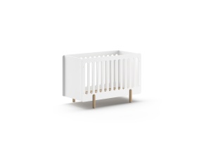 Set mobilier pentru copii SMILE, alb, pat 60 x 120 cm cu bare robuste și bază reglabilă, plus masă de schimbat cu trei rafturi deschise – Vipack - Img 4