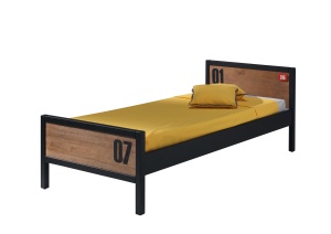 Set Mobilier pentu Copii ALEX, 5 Piese, Pat 90x200 cm, Pin Masiv cu Metal Negru – Vipack - Img 4