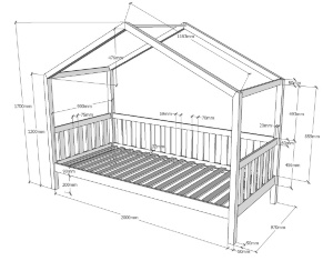 Set Pat Căsuță, cu Protecție și Perdea Fluturi, Natur, 90 x 200 cm, Pin Masiv – Dallas – Vipack - Img 3