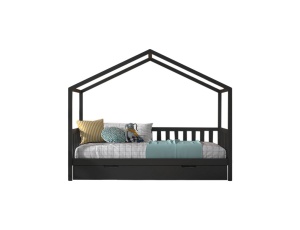 Set Pat Căsuță, cu Protecție și Sertar, Antracit, 90 x 200 cm, Pin Masiv – Dallas – Vipack - Img 2