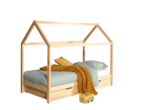 Set Pat Căsuță, cu Sertar și Saltea, Natur, 90 x 200 cm, Pin Masiv – Dallas – Vipack - Img 2