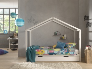 Set Pat Căsuță pentru copii, cu Sertar, Alb, 90 x 200 cm, Pin Masiv – Dallas – Vipack