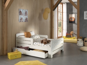 Set Pat Jumper Transformabil 90x140-200 cm cu Sertar și Saltea, pentru Copii, Alb – Vipack - Img 1