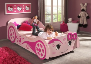 Set Pat Mașină LOVE CAR și Saltea BASIC COOL pentru Copii, 2 Piese, Roz (MDF) – Auto – Vipack